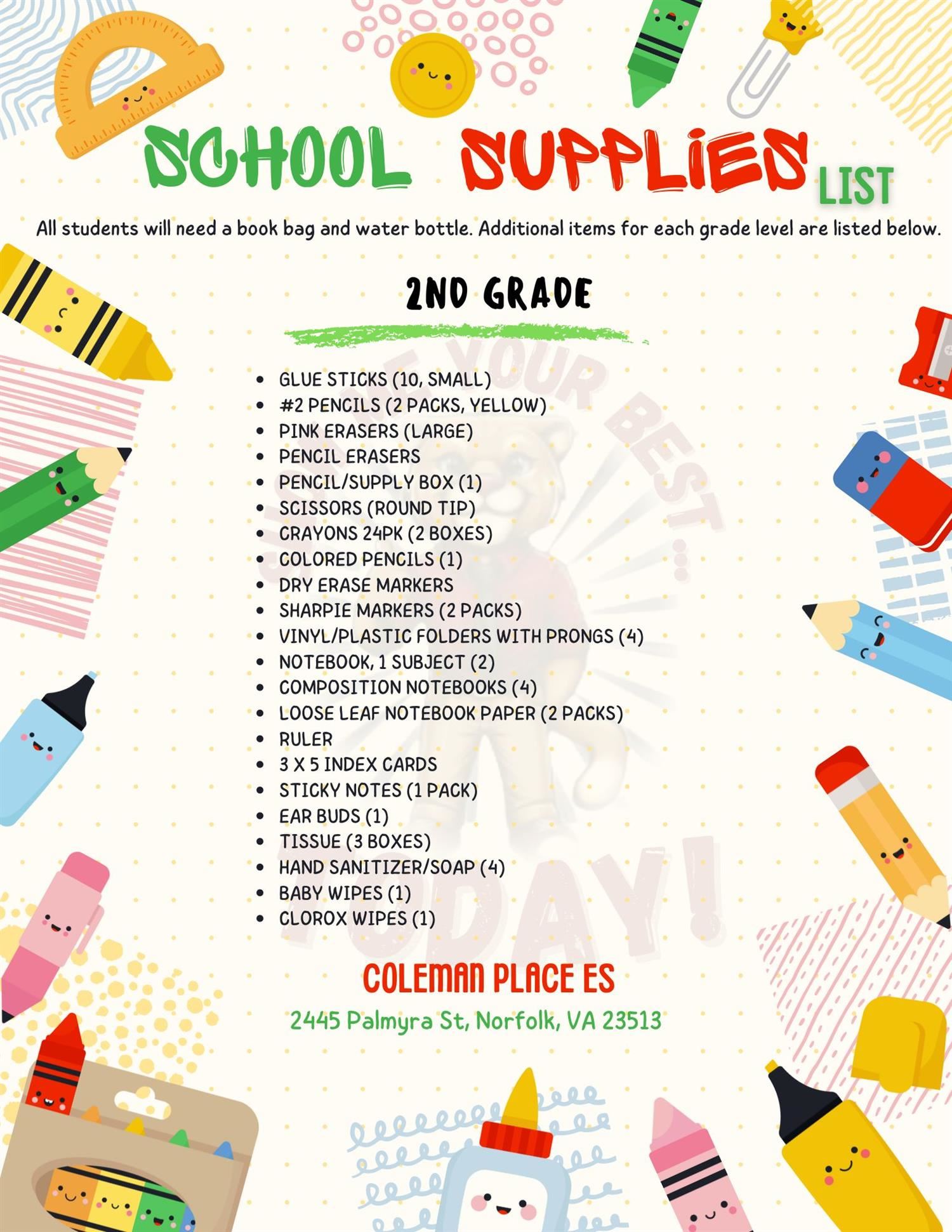 2nd Grade Supply List